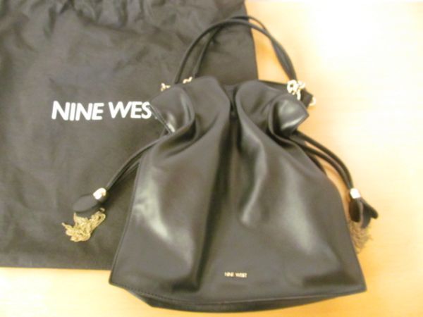 (56275)NINE WEST　ナインウエスト　レディース　トートバッグ　ショルダーバッグ　巾着　ブラック　保存袋付き　USED_写真参照下さい。