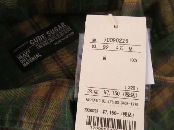 (56515)キューブシュガー　CUBE SUGAR　レディース　チェック　長袖　シャツ　ネル　グリーン　M　タグ付き　未使用_特に目立った汚れはありません。