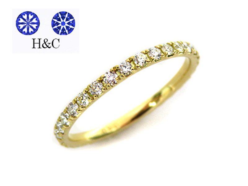 新品！H&Cダイヤ！大きめ！K18YG ダイヤモンド0.5ct フルエタニティリング 約15号 18金ダイヤ指輪 フルエタ ハート＆キューピッド_画像1