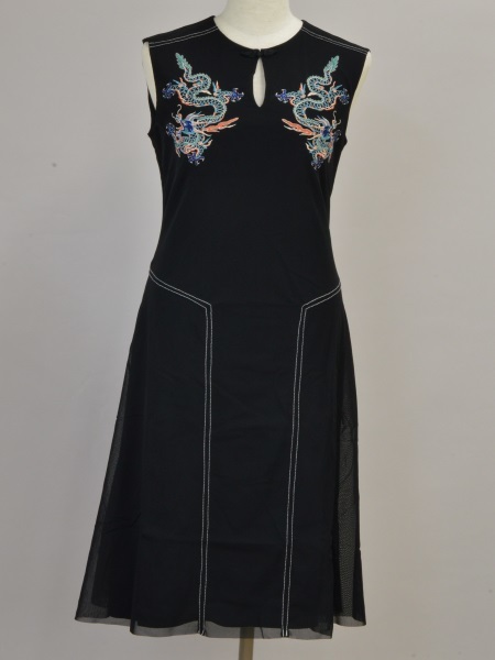 ヴィヴィアンタム VIVIENNE TAM ドラゴン刺繍 ノースリーブワンピース パワーネット Dress 38サイズ ブラック レディース u_s F-L7741