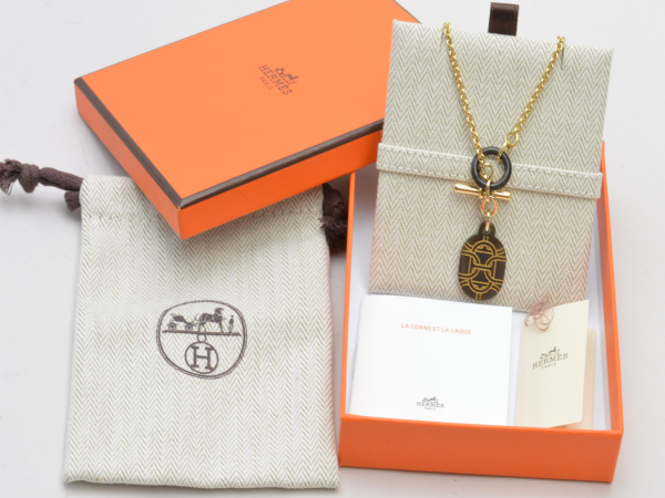 エルメス HERMES バッファローホーン シェーヌ ダンクル 057132FD ネックレス ブラウン×ゴールド レディース su_p e_u F-YA684