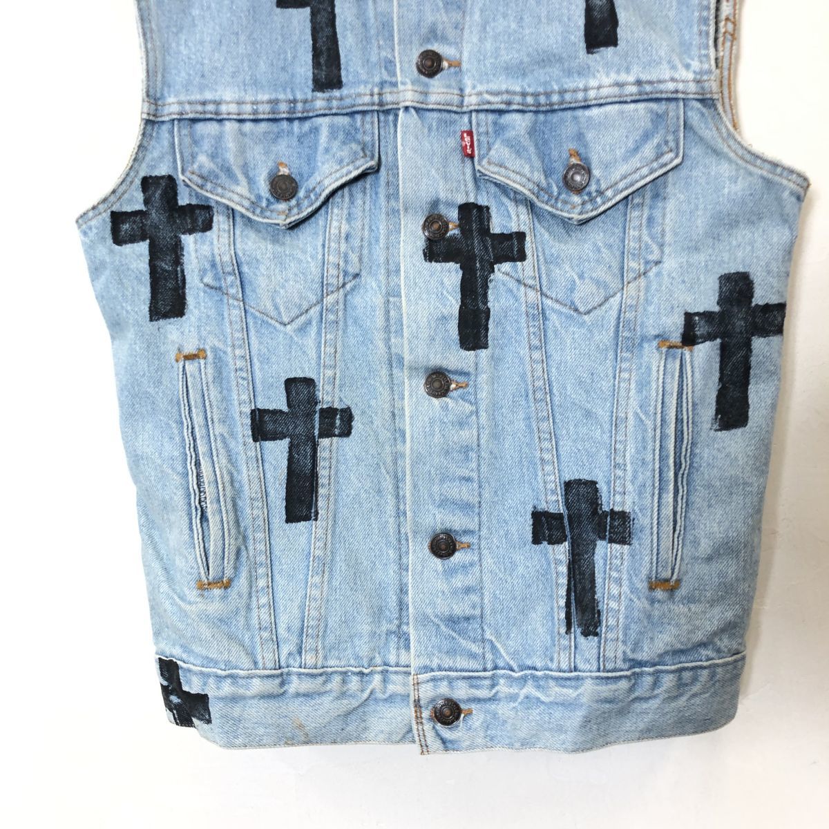 I2245-F◆ old ◆ Levi's リーバイス リメイク デニムベスト ジャケット USA製 ◆ コットン ブルー 古着 メンズ 秋冬_画像4