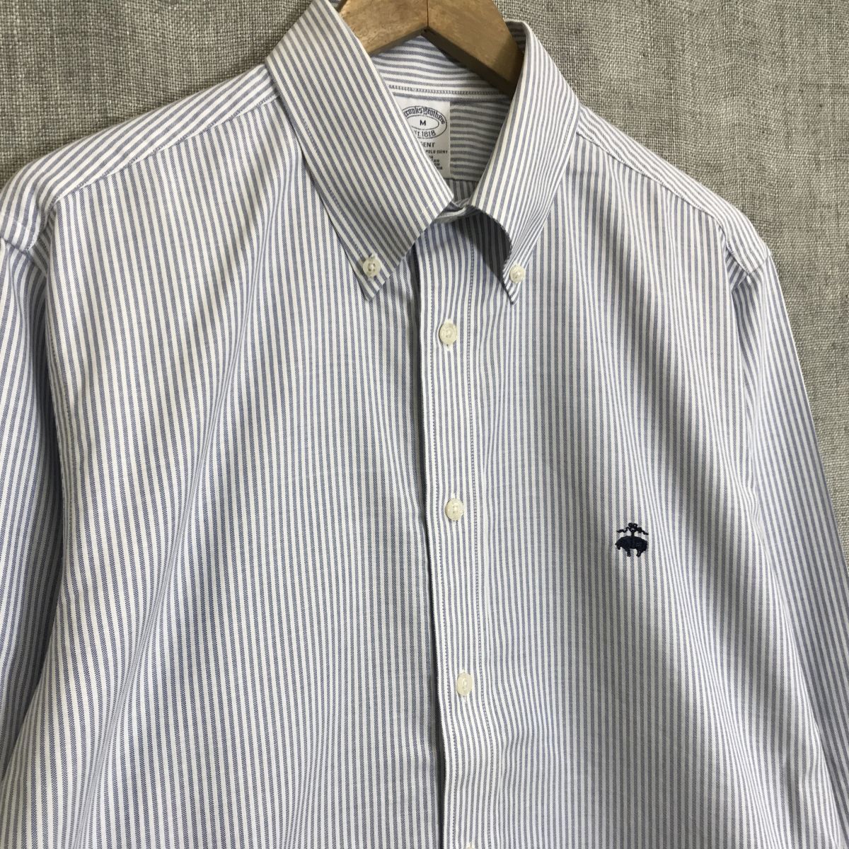 F467-D◆美品◆ BrooksBrothers ブルックスブラザーズ オックスフォードシャツ BD ボタンダウン ◆sizeM ブルー ストライプ コットン_画像5