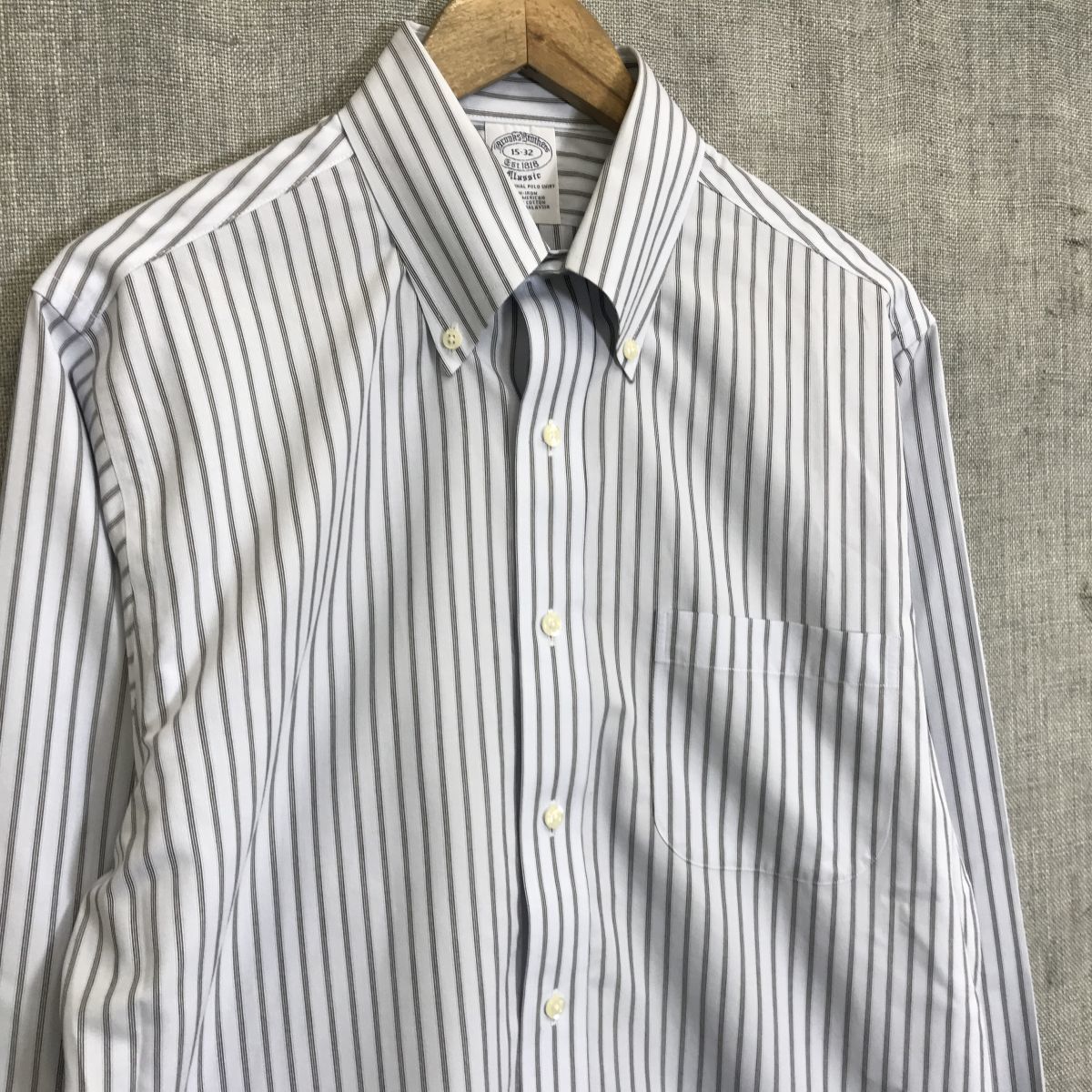 F542-D◆美品◆ BrooksBrothers ブルックスブラザーズ 長袖シャツ ノンアイロン BD ボタンダウン◆ size15 ブルー系 ストライプ コットン_画像4