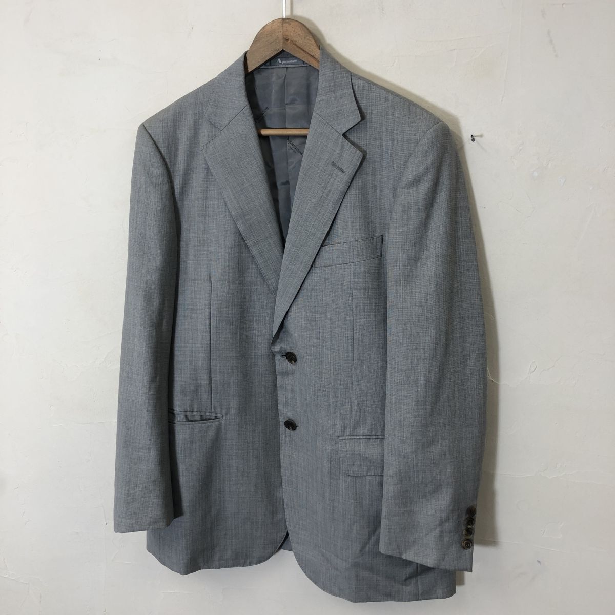 F1006-T-S◆Aquascutum アクアスキュータム テーラードジャケット 2B 総柄 ステッチ◆size94A6 グレー メンズ トップス ウール100_画像5