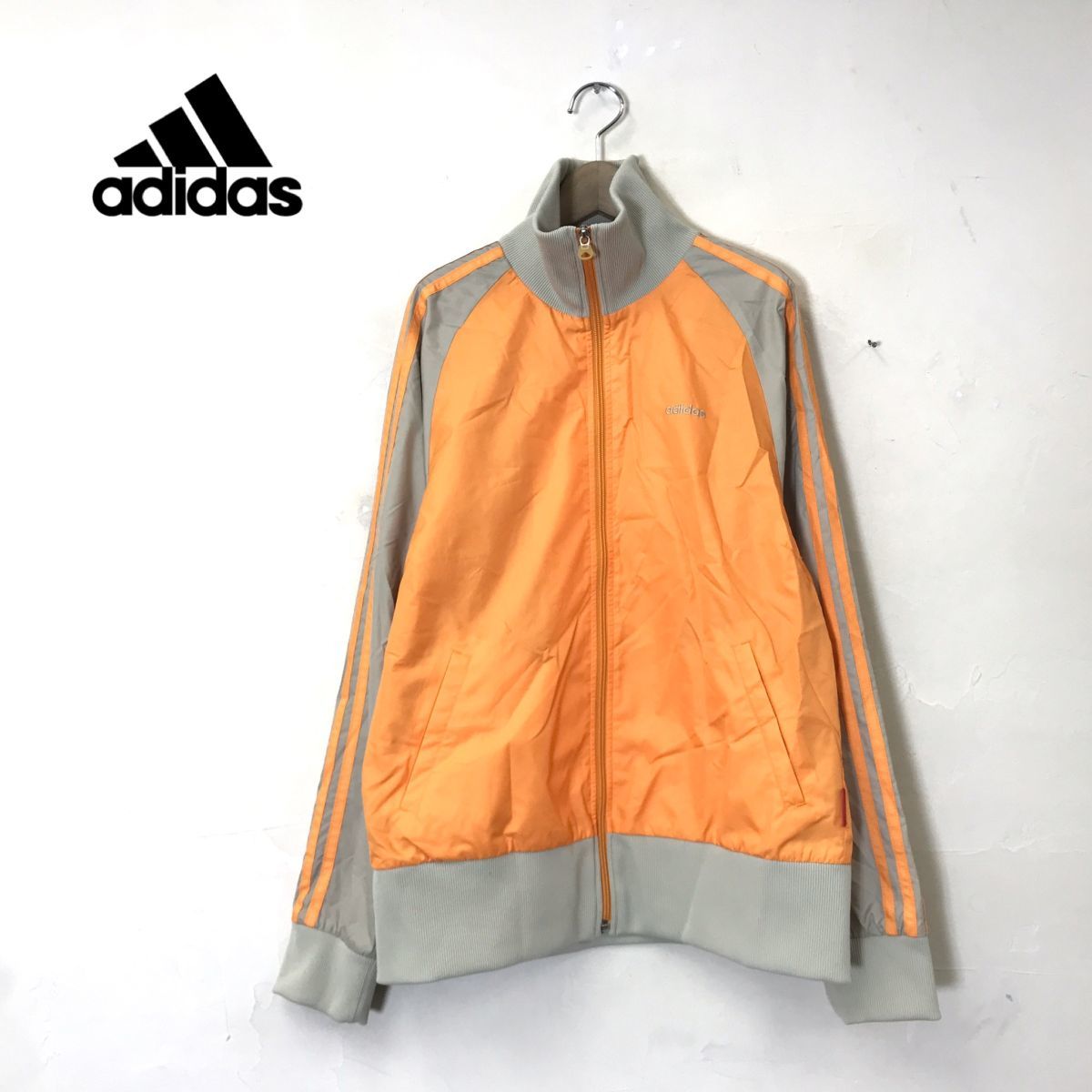 F1179-N◆ adidas アディダス トラックジャケット フルジップ ジャージ調 トップス ◆ sizeM オレンジ ポリエステル100 裏メッシュ_画像1