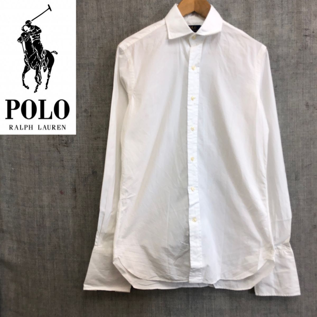 F1831-F-N◆ POLO RALPH LAUREN ポロラルフローレン 長袖シャツ ダブルカフス ◆ size160/84A コットン100 ホワイト 古着 メンズ_画像1