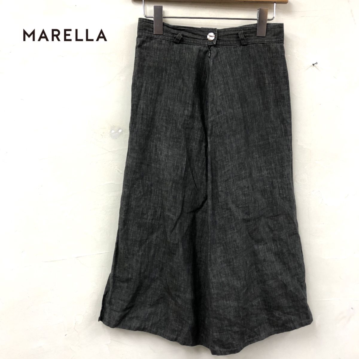 F1772-W-N◆イタリア製◆MARELLA マレーラ リネンスカート 裏地なし シンプル ミモレ丈 レディース 春夏◆size:40 グレー系 リネン100の画像1