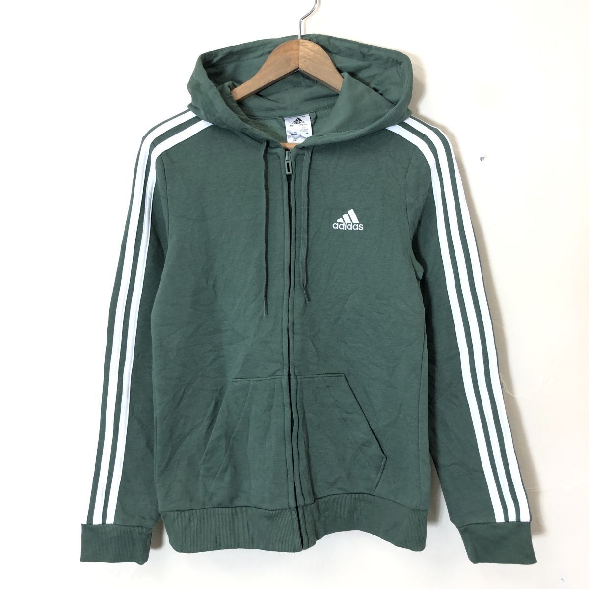 F2146-F-N◆ adidas アディダス ジップアップパーカー フーディ トラックジャケット ◆ sizeL コットン ポリエステル グリーン 古着 秋冬_画像2