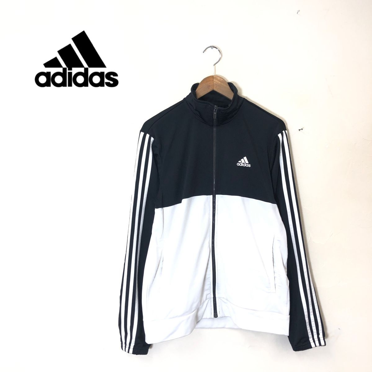 F2047-T◆adidas アディダス トラックジャケット ジップアップ ジャージ ロゴプリント◆sizeL ブラック メンズ トップス ポリエステル100_画像1