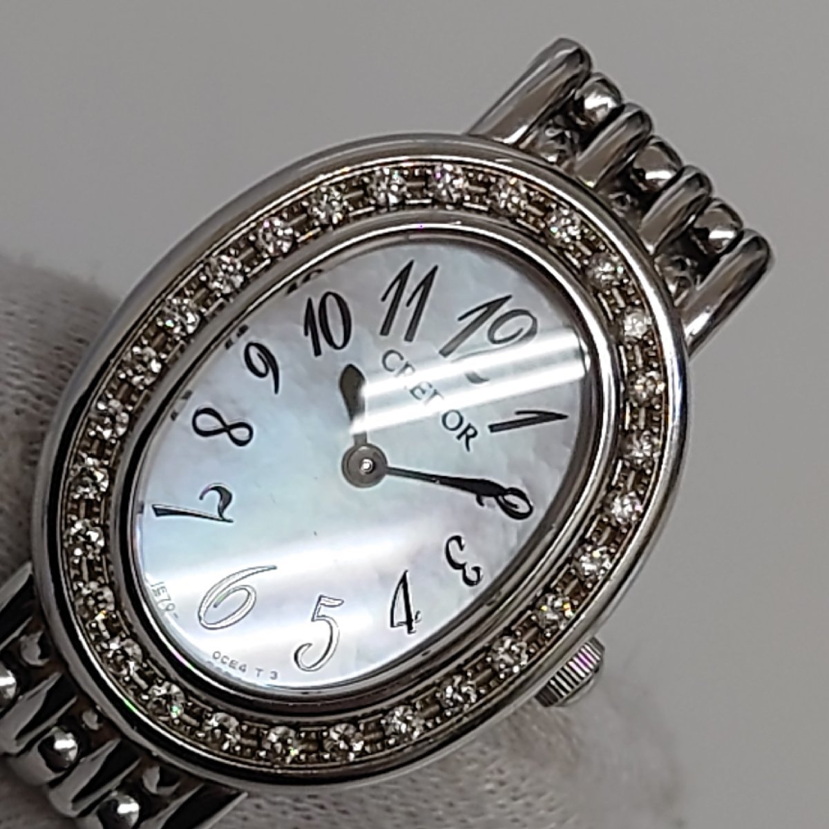 【86】極希少 SEIKO セイコー クレドール 1E70-0AB0 ダイヤベゼル シェル文字盤 クォーツ腕時計 不動品 現状品 中古品 レディース 腕時計_画像10