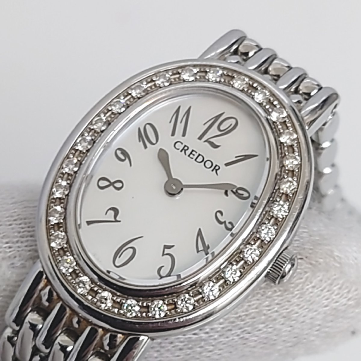 【86】極希少 SEIKO セイコー クレドール 1E70-0AB0 ダイヤベゼル シェル文字盤 クォーツ腕時計 不動品 現状品 中古品 レディース 腕時計_画像2