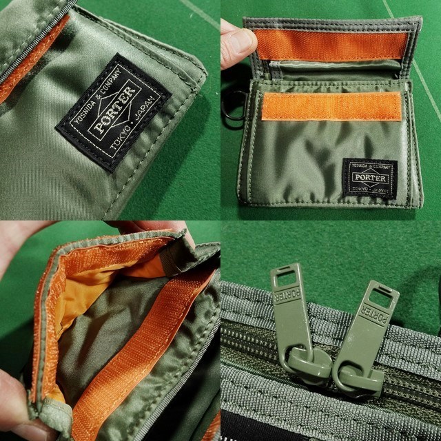 * Poe tartan car 622-78167 nylon tsu il material 2. folding purse sage green / orange beautiful goods!!!*
