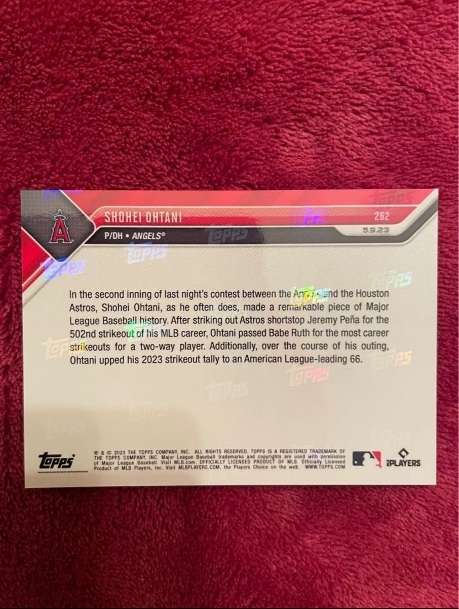 2023 topps now 大谷翔平 #262 二刀流プレイヤーとしてベーブ・ルースの記録を破る502奪三振