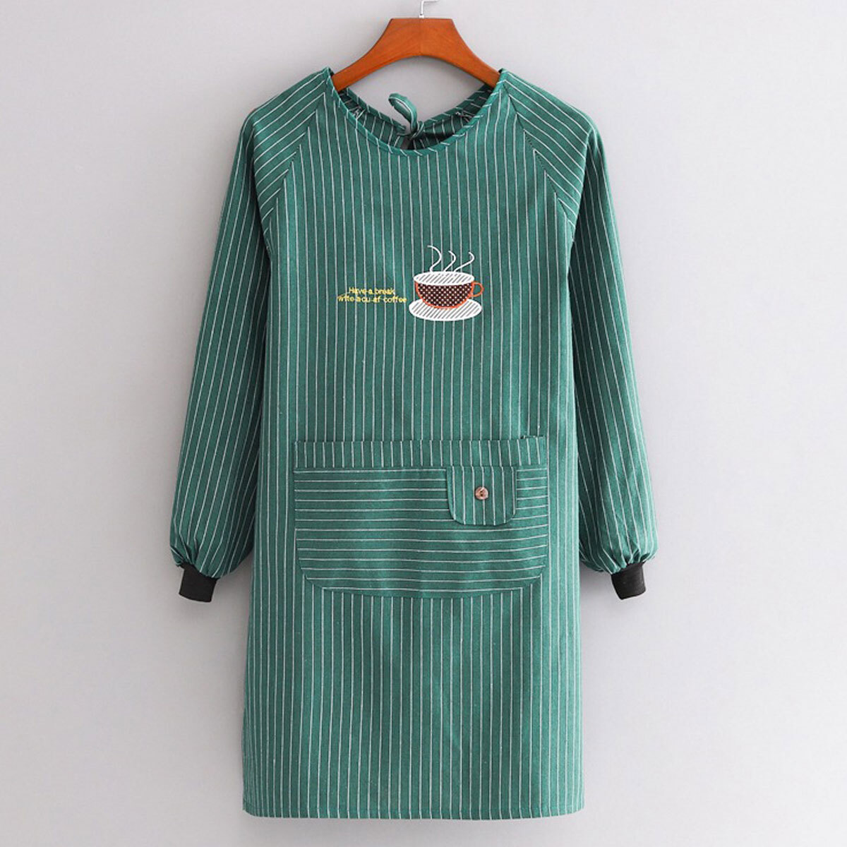 [ with translation * new goods * unused ] break up . put on apron lady's .... put on smock for women long sleeve sleeve attaching stripe with pocket green 