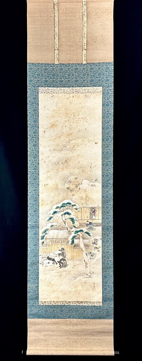 【真作】日比野圭文「石枕之図」掛軸 掛軸 絹本 人物画 仏教 仏教美術 共箱 親鸞聖人雪之宿 h020602_画像4
