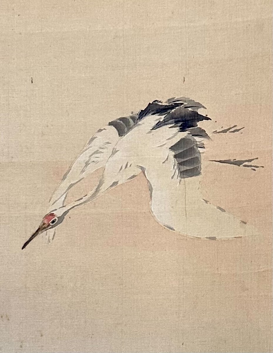 【模写】龍山正信「鶴図」掛軸 絹本 花鳥図 鳥獣 日本画 日本美術 古軸 古画 江戸時代 人が書いたもの ｓ013011の画像9