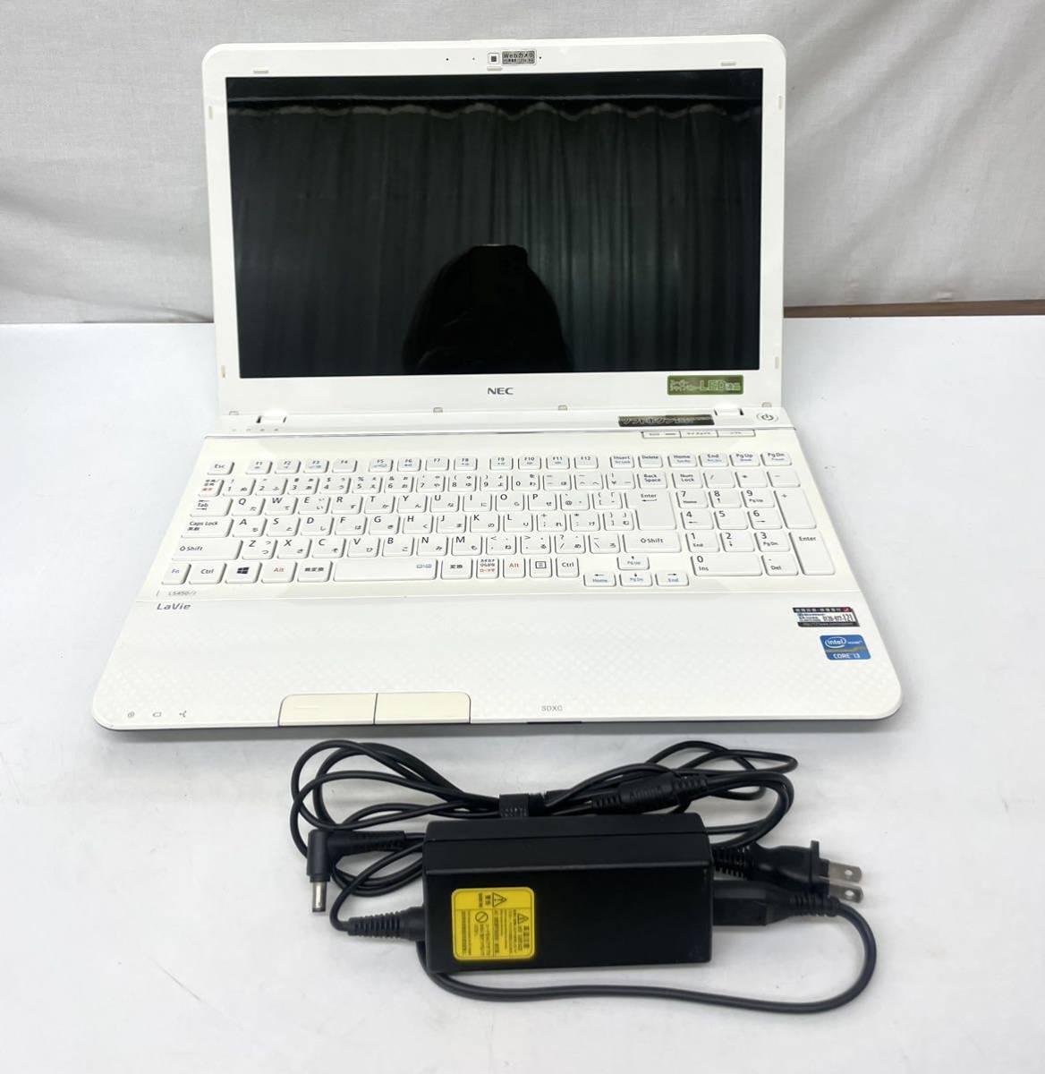 IK☆ 通電確認済 NEC ノートパソコン PC - LS450JS1YW ホワイト LaVie LS450/J 4GB 15.6インチ ワイド パソコン 充電器付き 初期化済_画像1