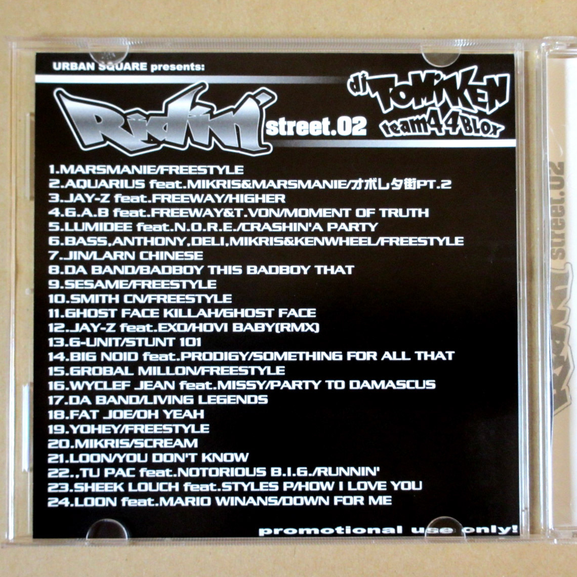 美品 DJ TOMIKEN Ridin' street.02 MIX CD　Team 44 Blox MARSMANIE MIKRIS BASS DELI AQUARIUS JHETT a.k.a YAKKO MURO LUNCH TIME SPEAX_画像4