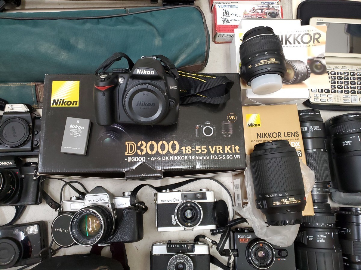 カメラ まとめ フィルム デジタル 一眼レフ 単焦点レンズ Nikon D3000 DX CANON KONICA EFJ C35 Acom-1 Minolta SR-1 FUJI 元箱 現状品_画像6