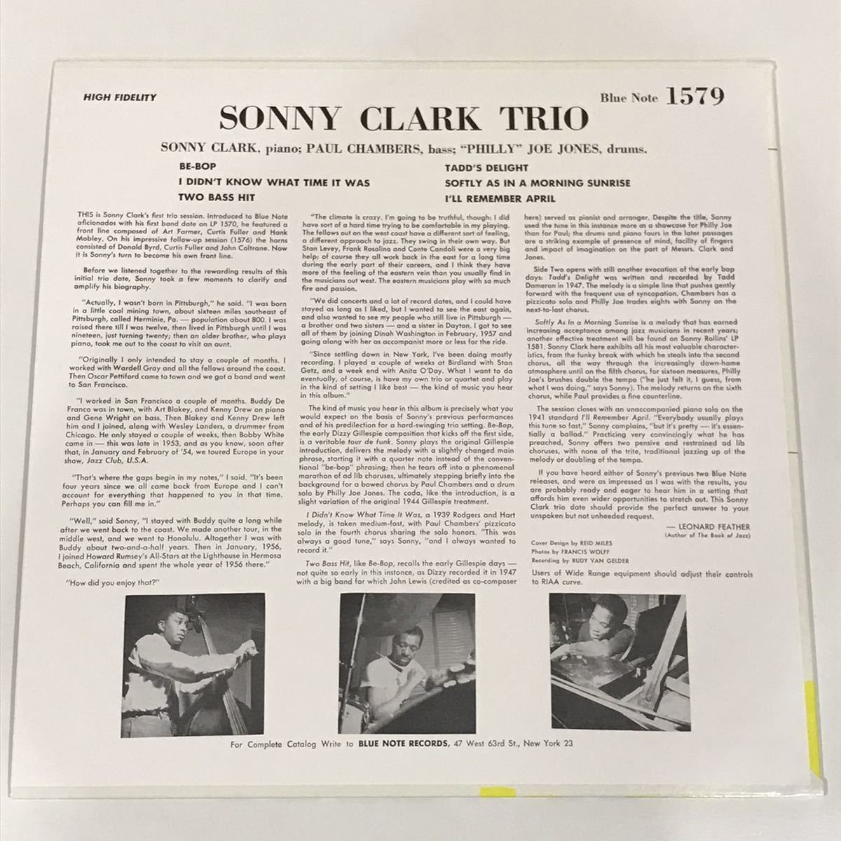 廃盤 SONNY CLARK TRIO BN 1579 “FROM THE ORIGINAL MASTER TAPE” BLUE NOTE プレミアムシリーズ 深溝 コーティングジャケット MONO美品_画像4