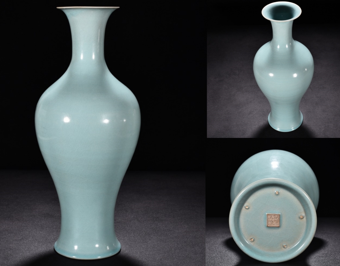 最安値級価格 多寶屋】BM120□ 唐物 魚尾大瓶 天青釉 汝窯 古美術品!宋時代 宋