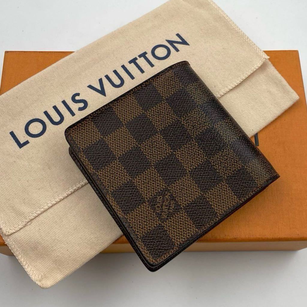 H546【美品 】ルイヴィトン ダミエ 2つ折り財布 ポルトフォイユ マルコ LOUIS VUITTON メンズ レディース_画像2