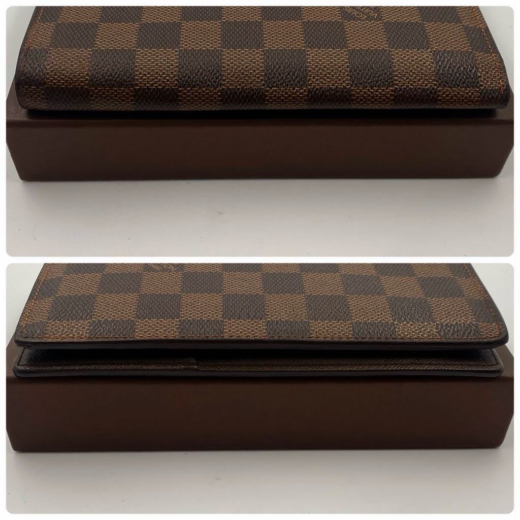 H593 【ほぼ極美品】※箱、布付き　LOUIS VUITTON ルイ・ヴィトン ダミエ　ポルトフォイユ ブラザ 二つ折り財布 長財布 N66540_画像3