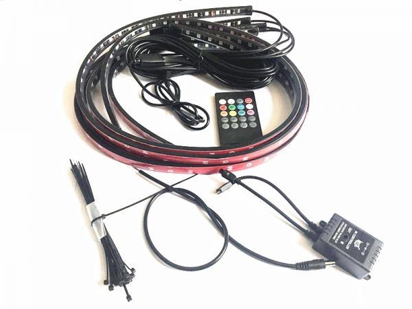 アンダーネオン ライト RGB LED テープ ストロボ 90cm/120cm 4本 セット サウンドセンサー付 イルミネーション 音楽同期 防水 DD87の画像6