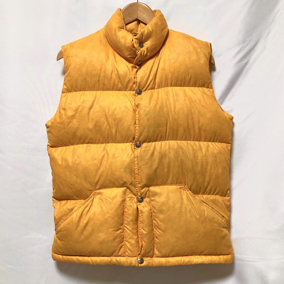 70s usa製 vintage North Face ビンテージ ヴィンテージ ノースフェイス 茶タグ ダウン ベスト ビンテージ リップストップ イエロー S_画像1