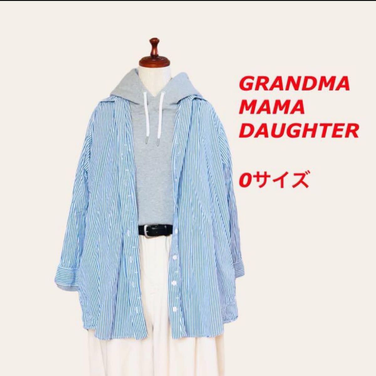 GRANDMAMAMADAUGHTER シャツワンピース ブルーストライプ M