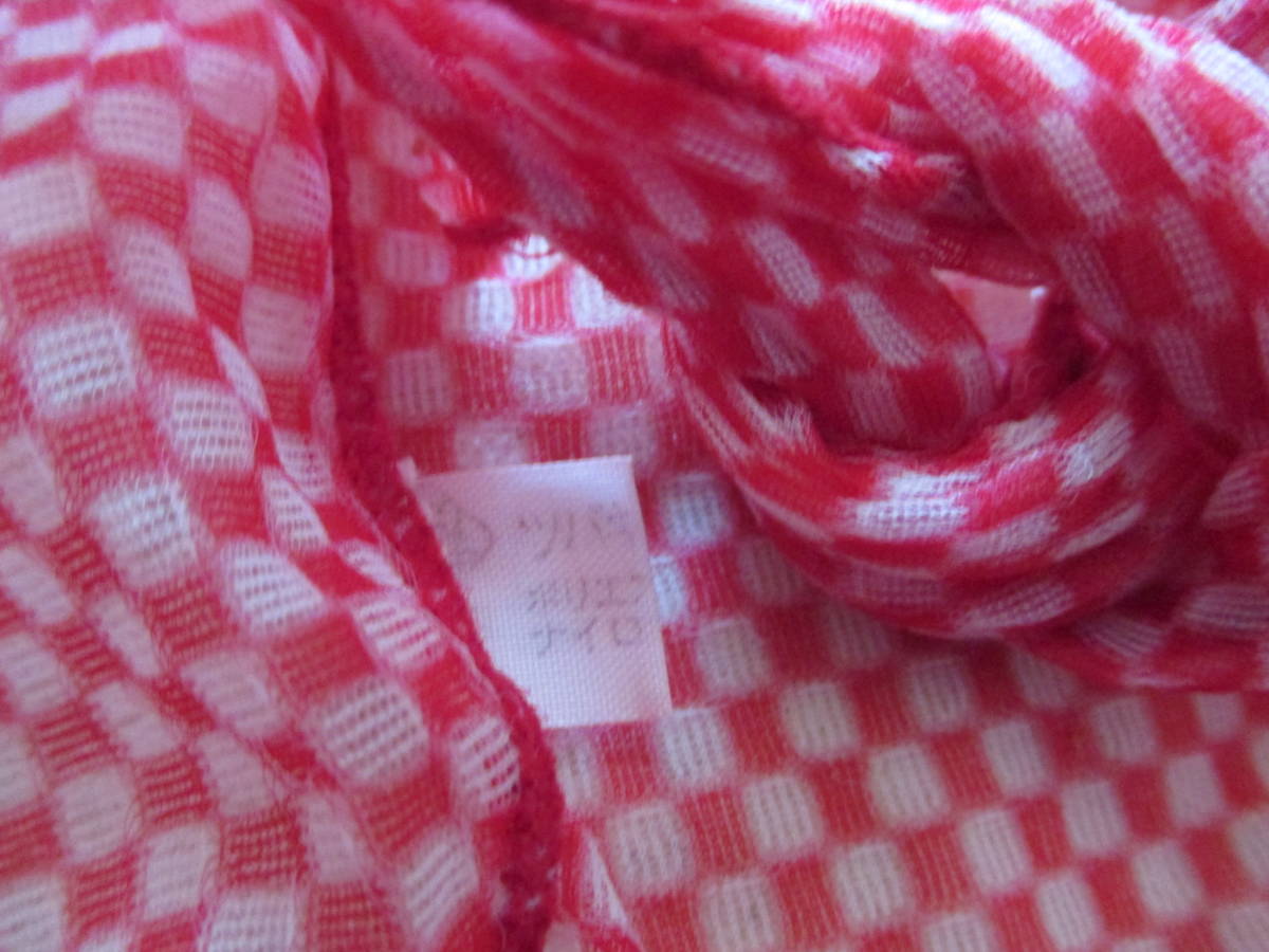 ヘアキャップ 日本製 赤 チェック 中古 used 昭和 レトロ ヘアスカーフ 昭和ファッション_画像5