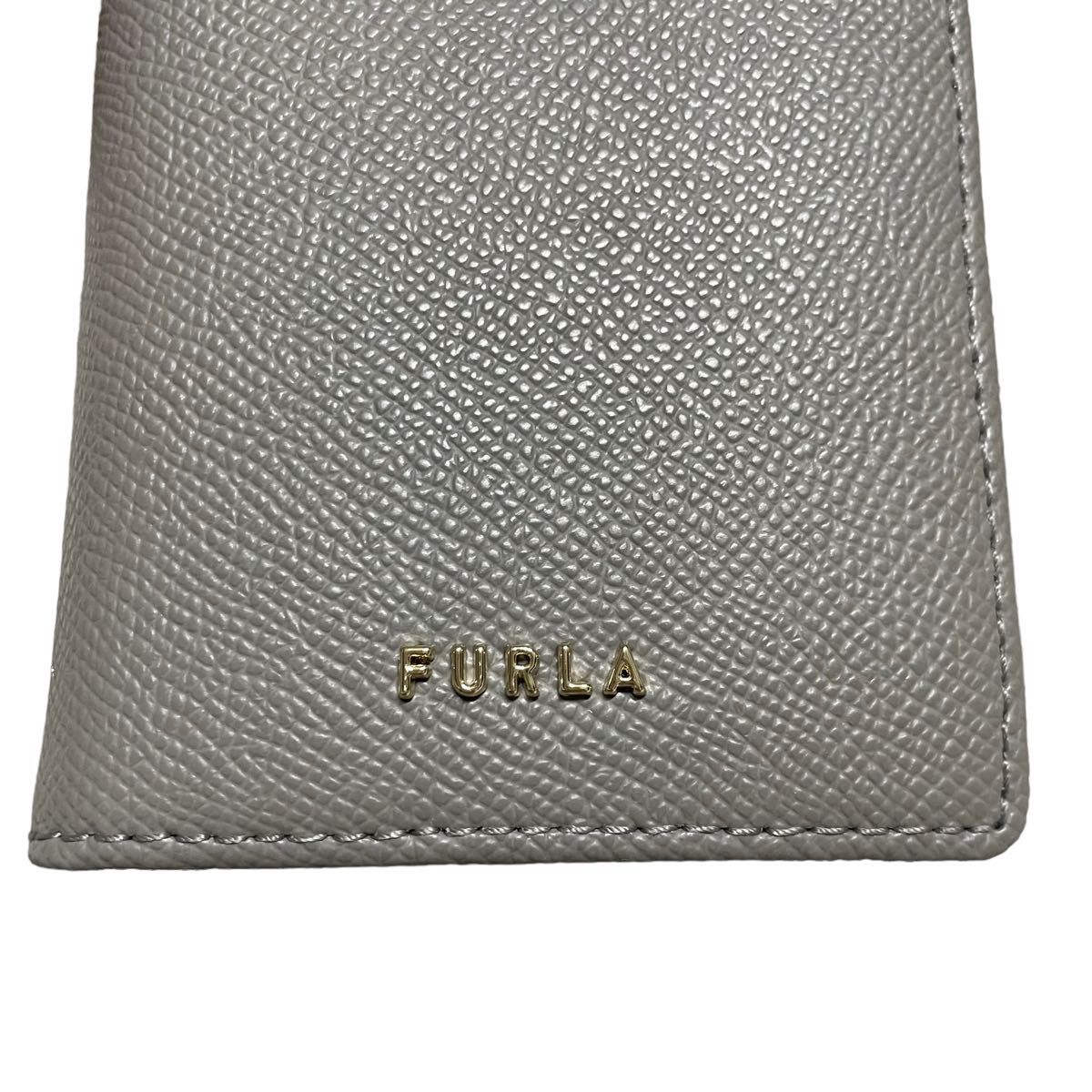 新品未使用　FURLA フルラ　折り財布　手帳型　財布　グレー　花柄　レザー　二つ折り