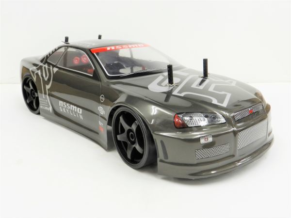 絶対的な信頼 ニッサン ドリフトラジコンカー 1/10 2.4GHz ターボ機能付き 激安☆塗装済み完成品・フルセットが日本全国送料無料☆ GTR ガンメタ タイプ レーシングカー