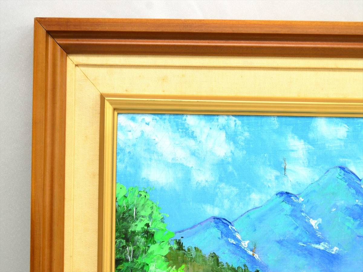 KM537●中古品●折戸和人「南木曽風景」 油彩 風景画　額装_画像3