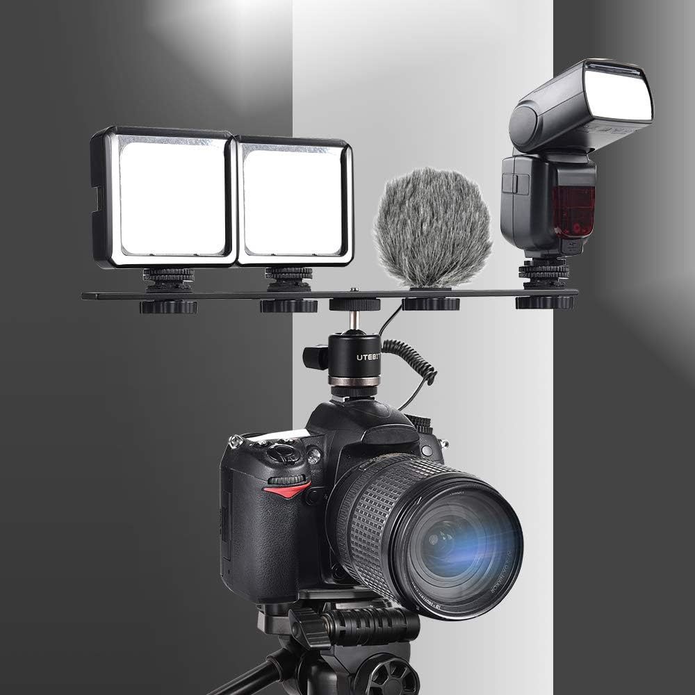 UTEBIT カメラプレート ホットシュー 付き 30.3cm 四台 取り付け可能 カメラブラケット 4つの1/4ネジ アルミ合金_画像6