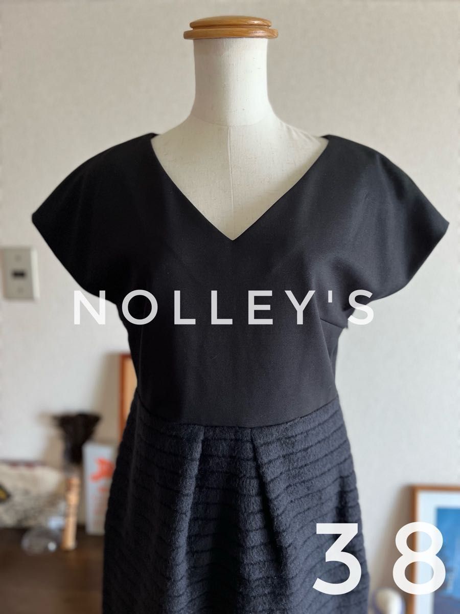 NOLLEY'S ノーリーズ　ブラック　ワンピース　スカート　ウール　アンゴラ　38号　M