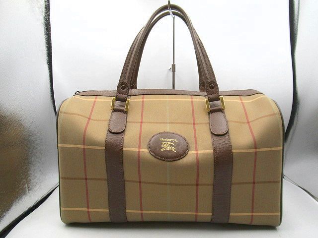 ▲▲中古品 バーバリー BURBERRY チェック柄 ボストンバッグ カーキ×ブラウン ’Burberrys’ USED 旅行バッグ▲▲_画像1