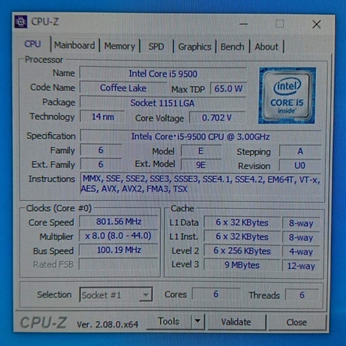 Intel Core i5 9500 LGA1151 CoffeeLake 動作確認品 (O20711)_画像3