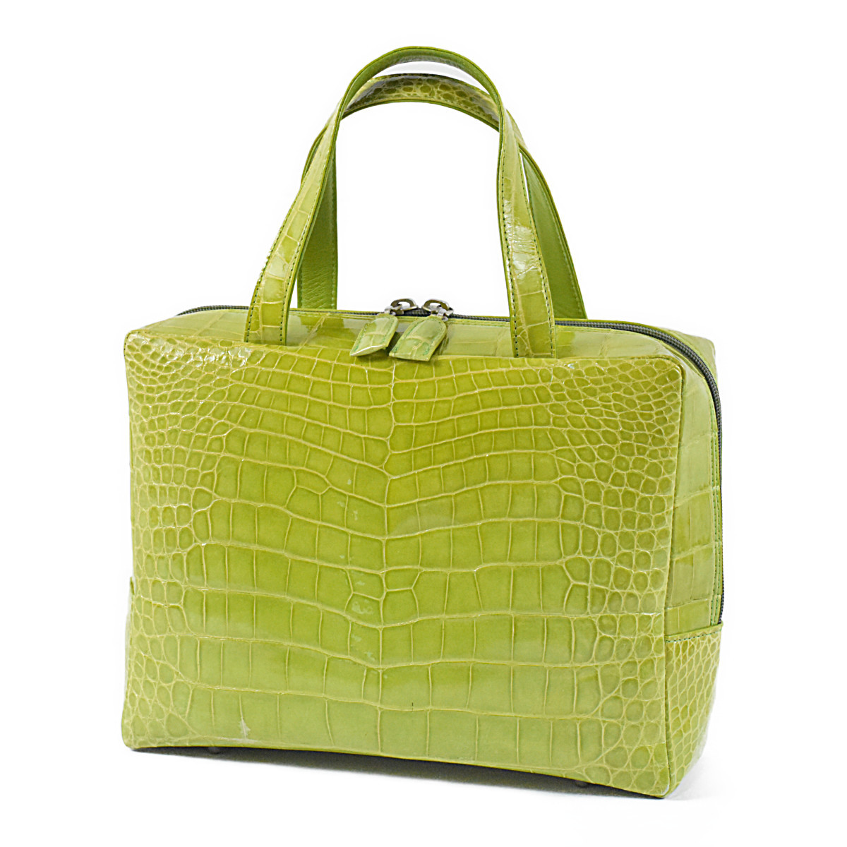 クロコダイル シャイニング アリゲーター 鮮やかで美しいグリーンカラー ハンドバッグ トートバッグ 革の宝石_画像4