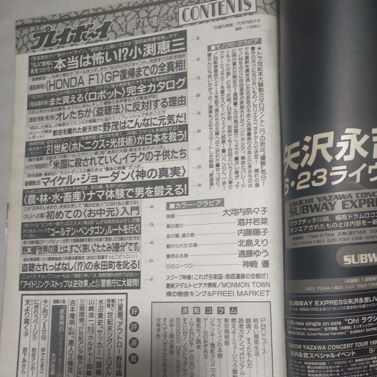 送料無料即決！週刊プレイボーイ1999年6月29日号大河内奈々子酒井若菜内藤陽子北島えり