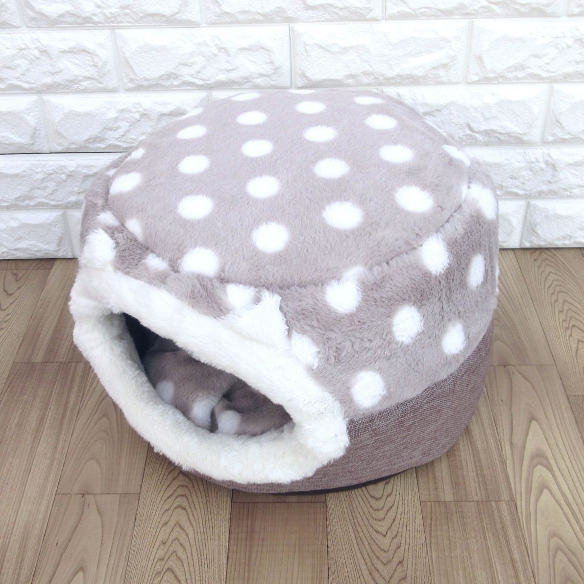  price cut! new goods 2way pet house [ dome type pet sofa ] on push . cushion bed .. change! pet dome dot pattern gray 