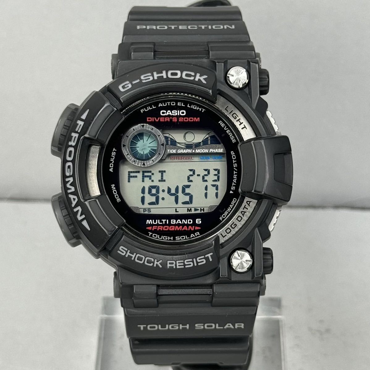 美品 CASIO G-SHOCK GWF-1000-1JF FROGMANフロッグマン タフソーラー 電波受信 電波ソーラー マルチバンド6 タイドグラフ ブラック 潜水蛙_画像5