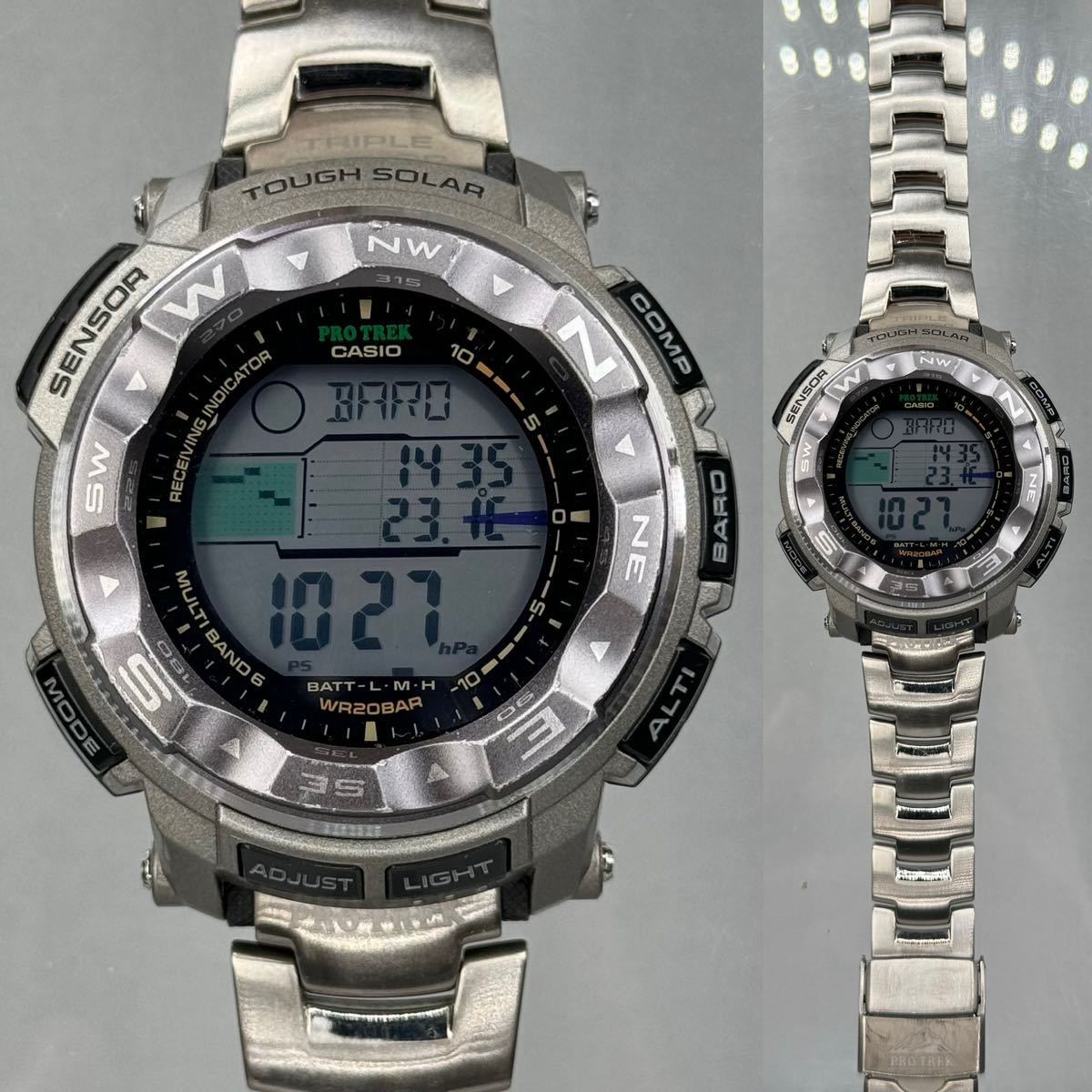 極美品 箱説タグ付 PROTREK PRW-2500T-7 タフソーラー 電波受信 電波ソーラー マルチバンド6 方位.温度.高度計搭載 メタルバンド チタン_画像3