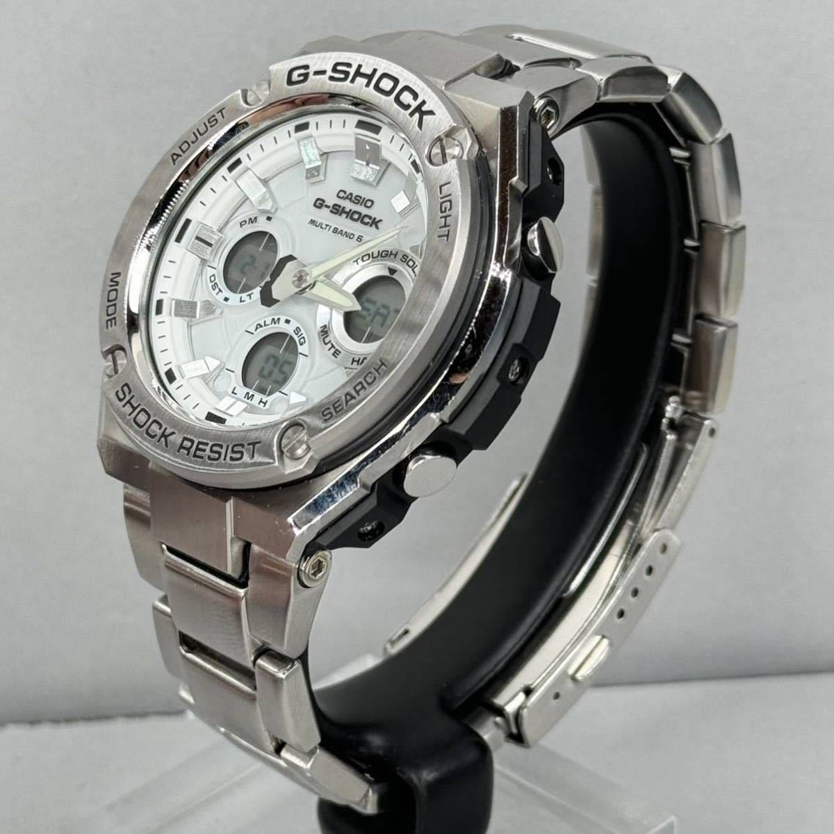 極美品 G-SHOCK GST-W110D-7AJF Gスチール/G-STEELタフソーラー 電波受信 電波ソーラー マルチバンド6 アナデジ メタルバンド ホワイト_画像7