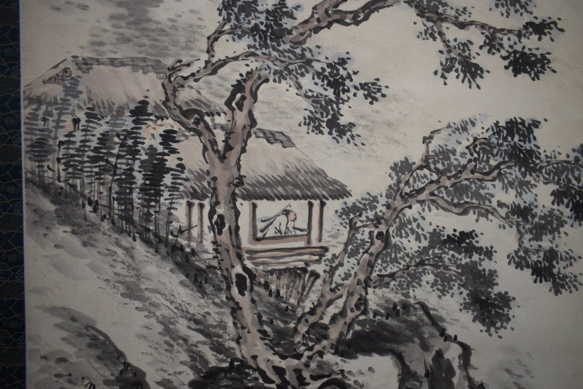 【模写】/高橋草坪/山水人物図/桐題箱付/布袋屋掛軸HG-234日本画