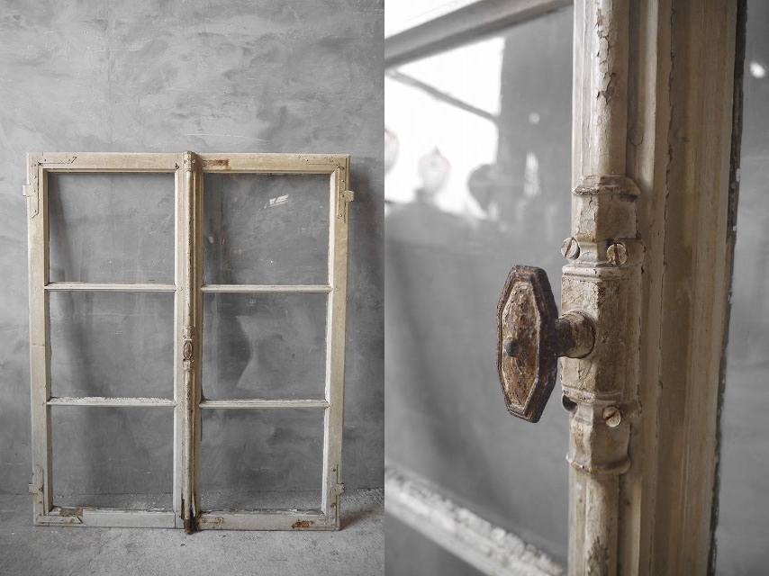  античный Франция стекло рамка окна 2 шт. комплект A [ft2-554] окно двери магазин инвентарь 