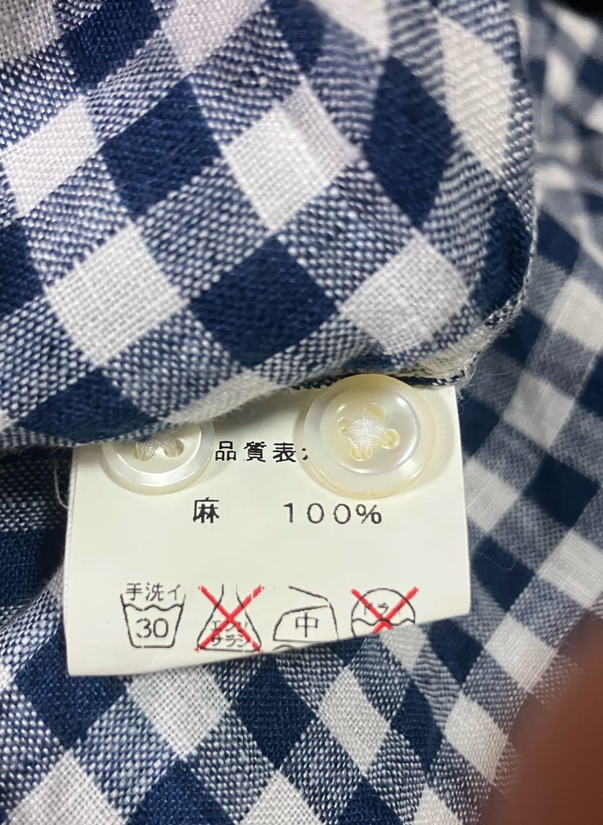 SEIRYU & Co セイリューアンドコー リネンギンガムチェック 長袖シャツ マチ付き サイズ2 日本製_画像8