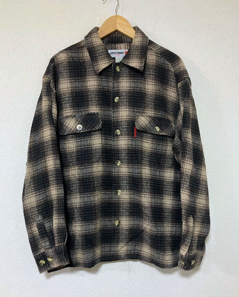 90’s LUCKY STRIKE ラッキーストライク オンブレチェック 長袖ウールレーヨンシャツ Ombre Check ヴィンテージ サイズ L_画像1