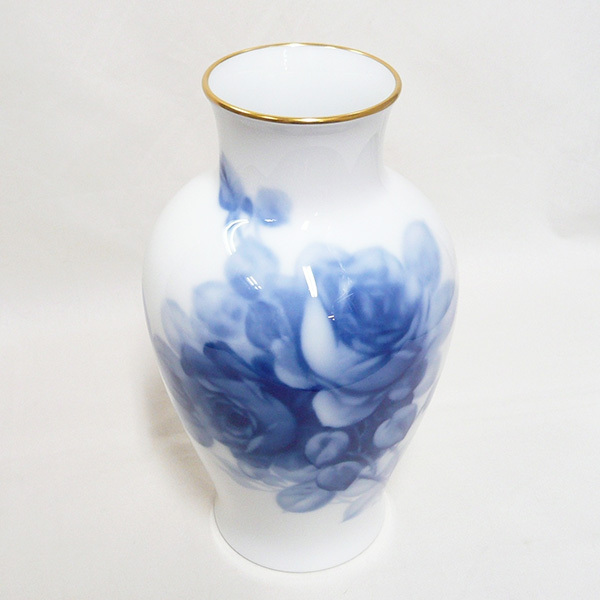 ◎OKURA 大倉陶園 ブルーローズ 花瓶 フラワーベース 高さ約28cm 金縁 ON5749_画像6